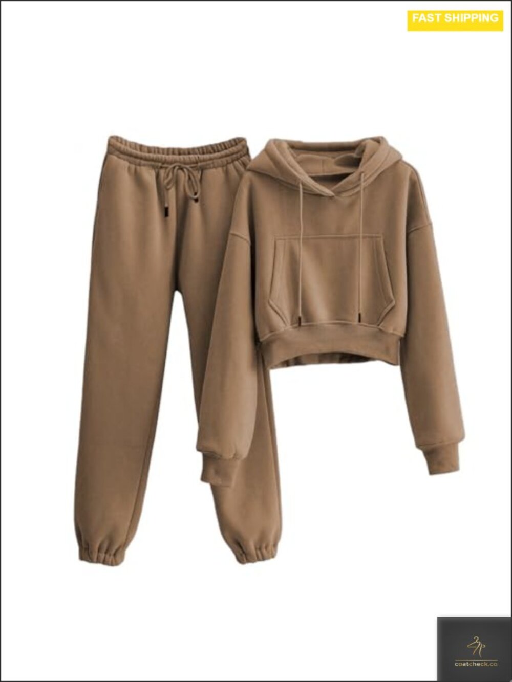 Women's Fleece 2 Piece Sweatsuit Set Crop Hoodie Jogger Pants